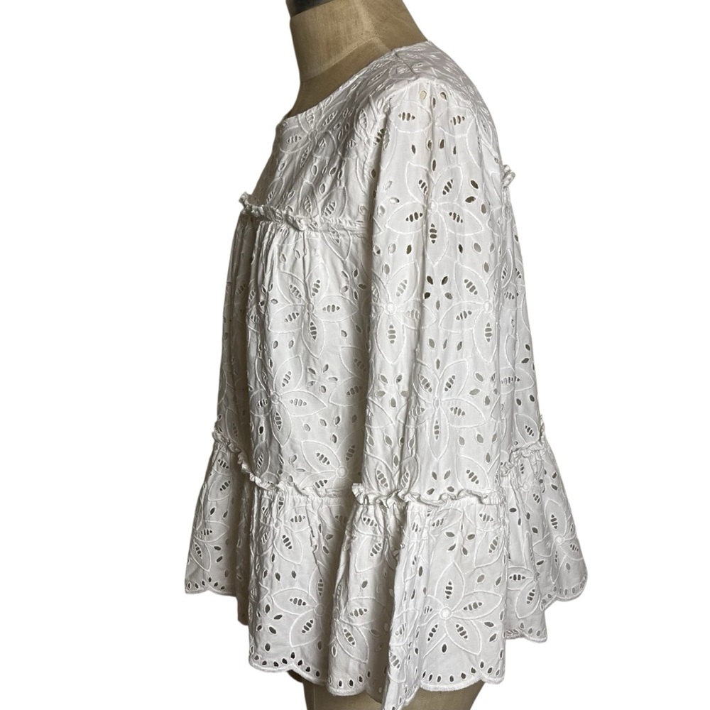 Vineyard Vines White Eyelet Cottagecore Coastal 3/4 Bell Sleeves Scalloped — M - Picture 5 of 10